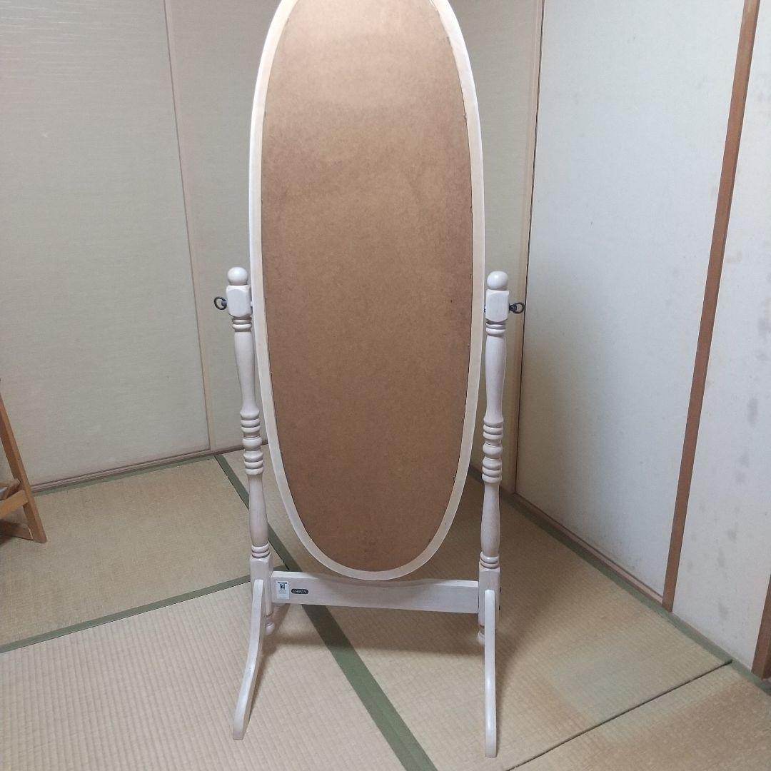 スタンドミラー、オーバル型、木製、アンティーク調、姿見、