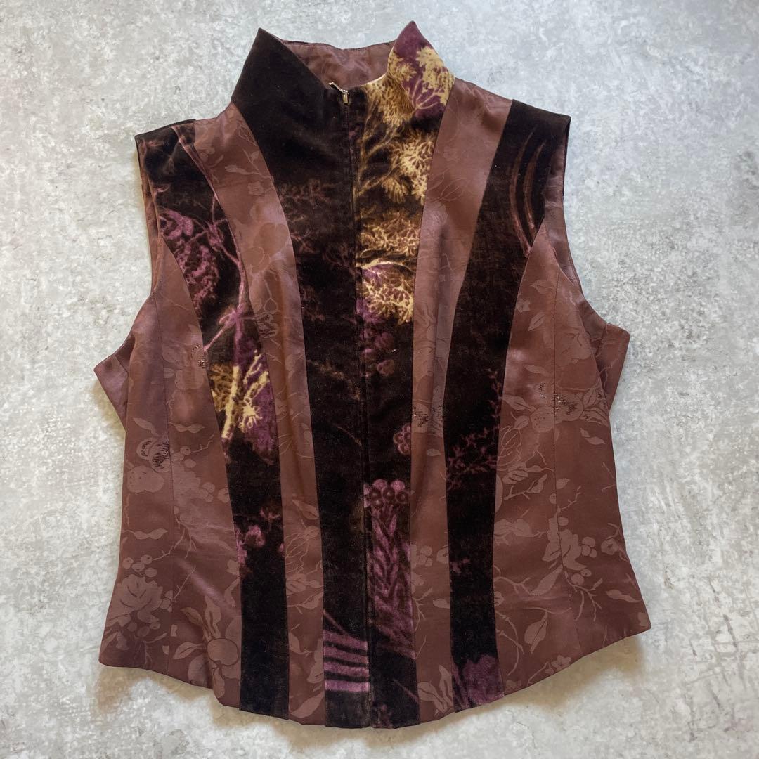 KENZO ケンゾー　花柄　ベスト　38 M ブラウン　ジップアップ　異素材