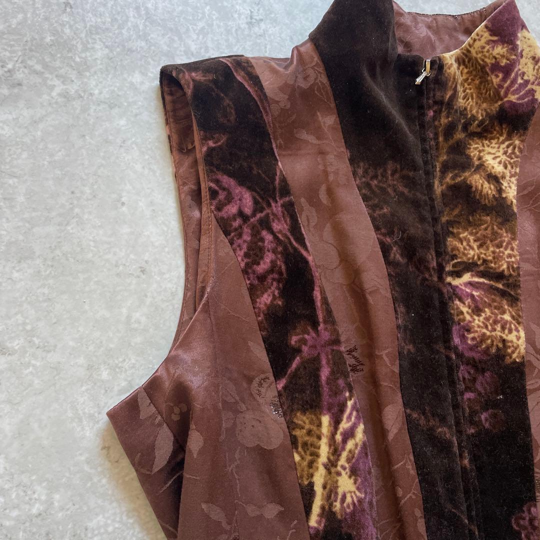 KENZO ケンゾー　花柄　ベスト　38 M ブラウン　ジップアップ　異素材