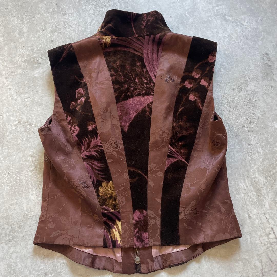 KENZO ケンゾー　花柄　ベスト　38 M ブラウン　ジップアップ　異素材