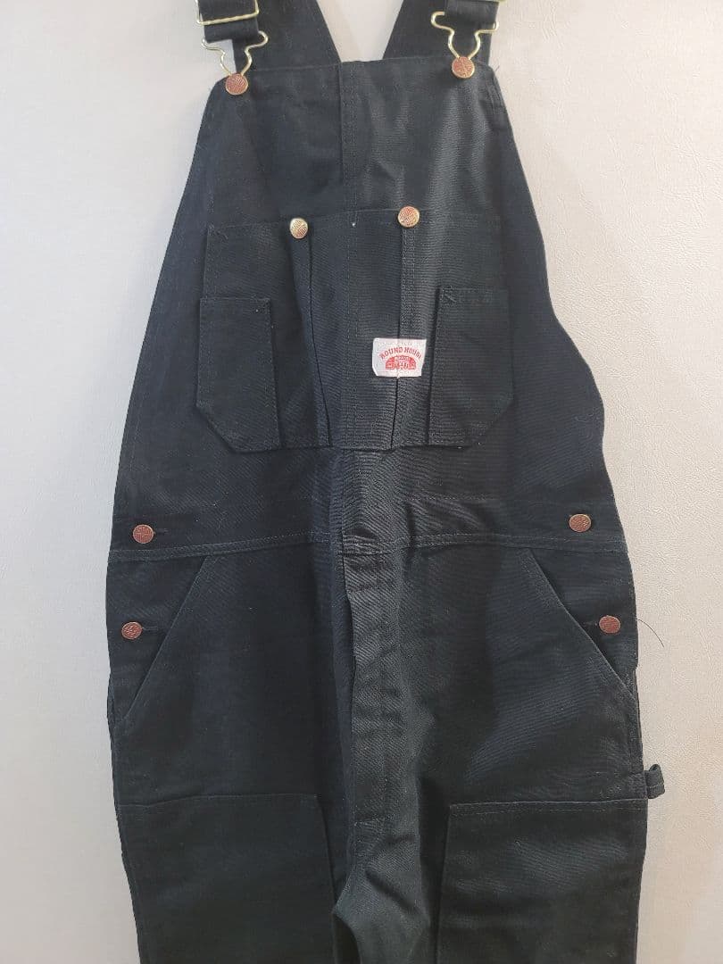 ROUND HOUSE ブラックオーバーオールw36L30　ダブルニー　ダック地