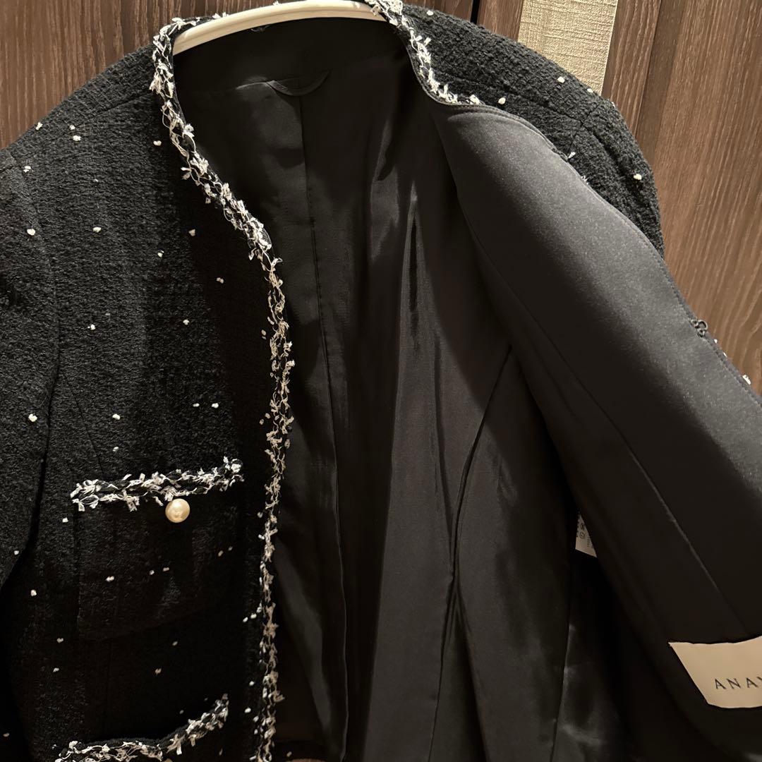 2025年新作ミニドットツイードノーカラー ジャケット　アナイ