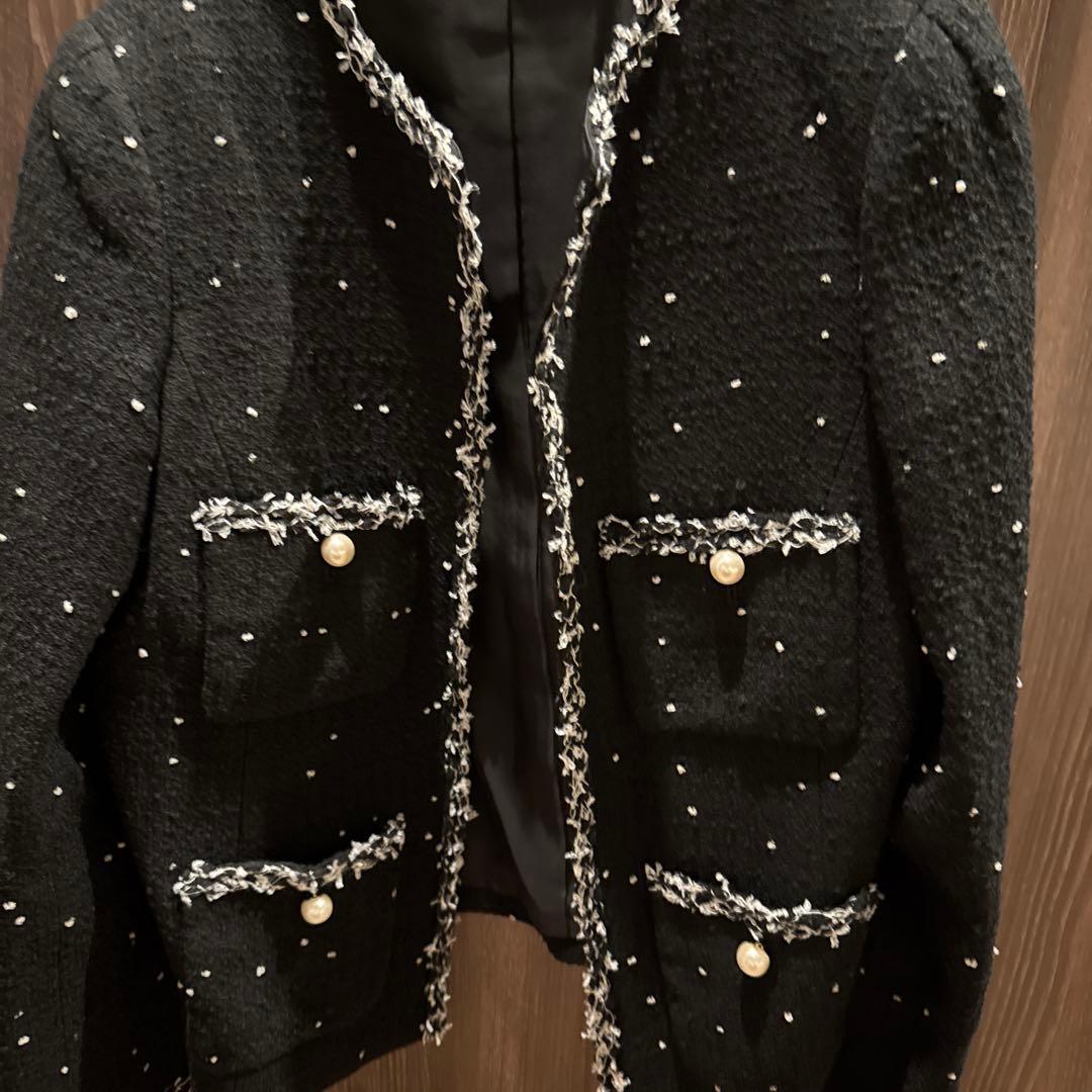 2025年新作ミニドットツイードノーカラー ジャケット　アナイ