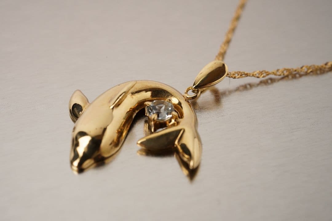 K18✨イルカデザイン ネックレス ストーン装飾