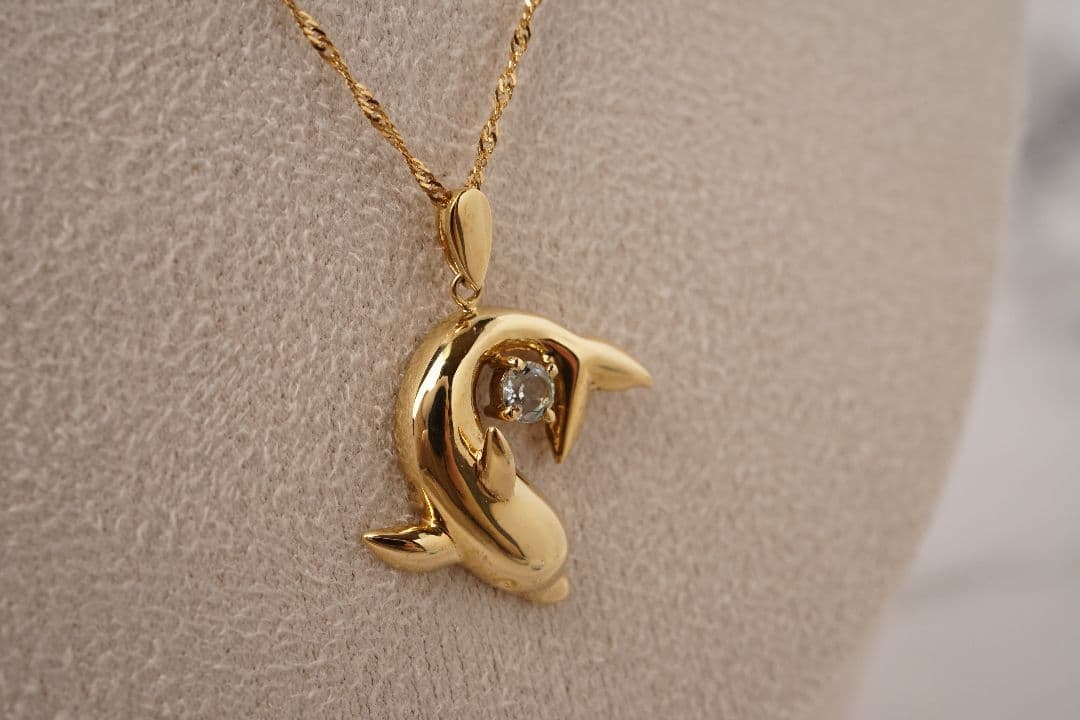 K18✨イルカデザイン ネックレス ストーン装飾