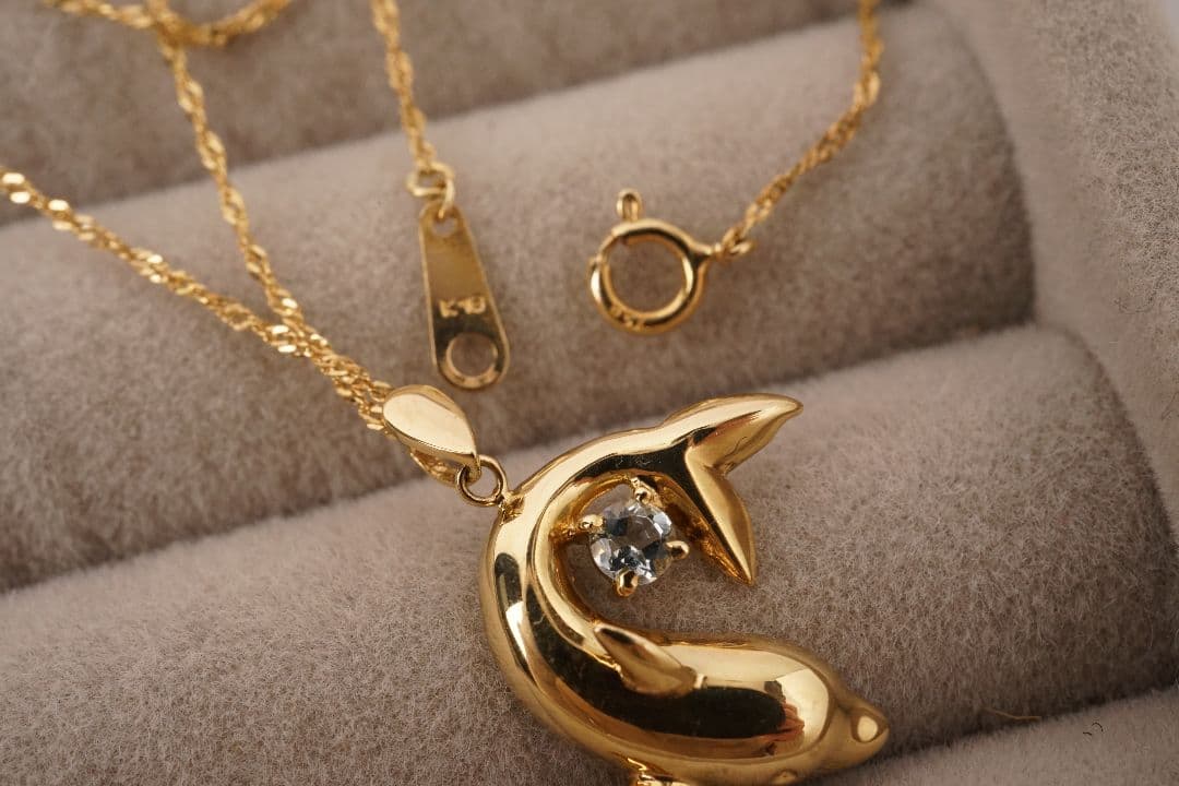K18✨イルカデザイン ネックレス ストーン装飾