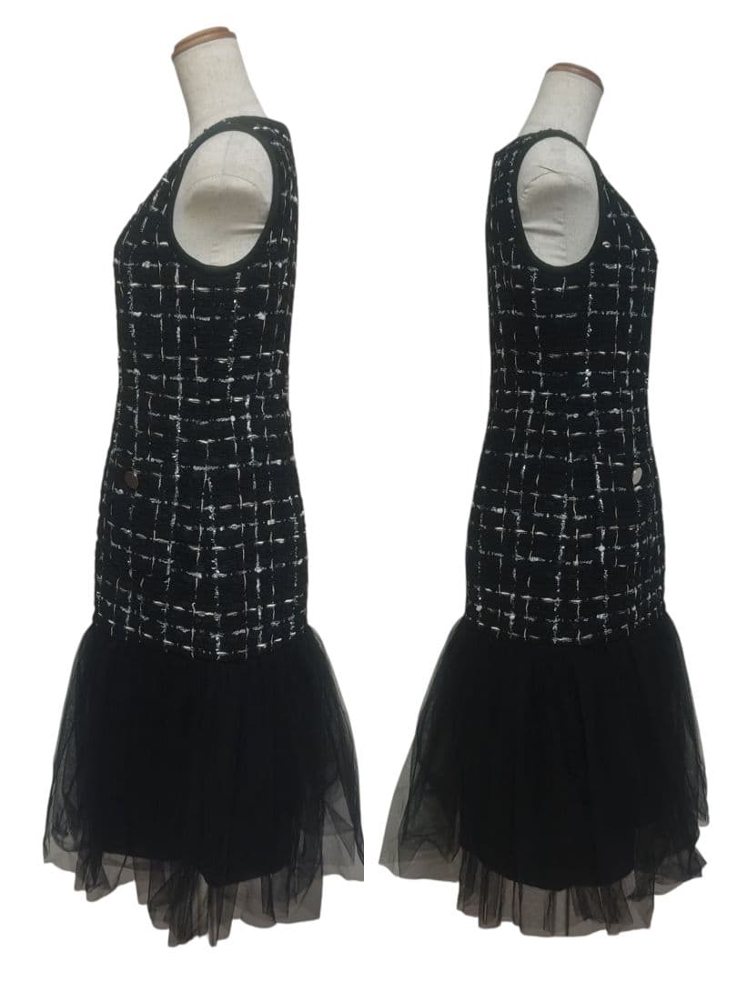 高級 ジュールトゥルニエ グレースクラス ラメツイードチェックワンピース