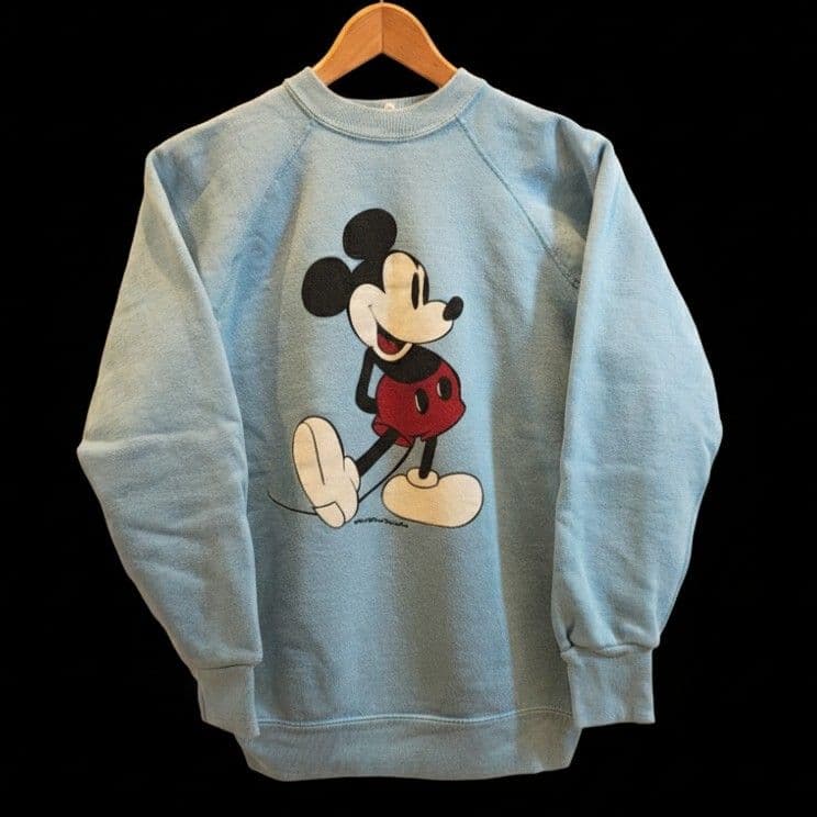 W*ス様 70s スウェット ディズニー ミッキー 白足 水色 ビンテージ 脇下