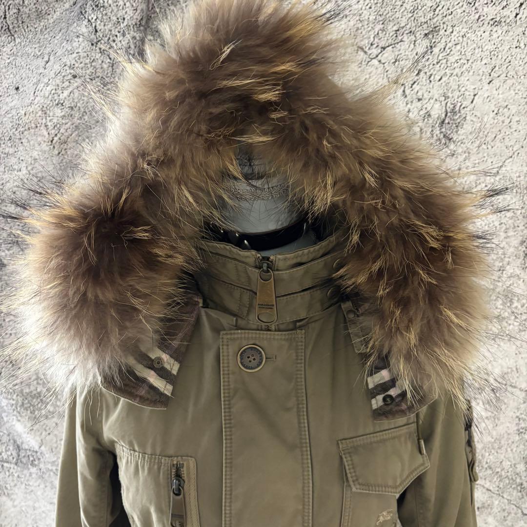 y2k バーバリーブルーレーベル　リアルファー　中綿　ミリタリージャケット