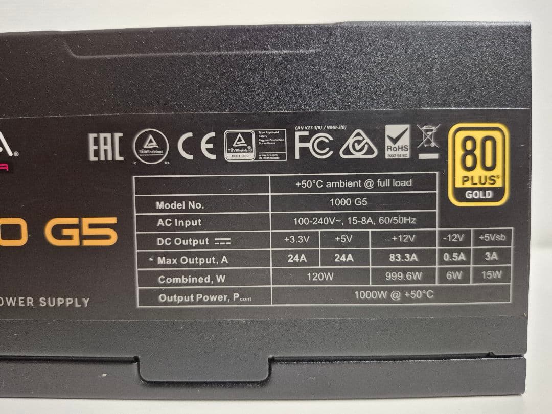 電源ユニット EVGA SuperNOVA 1000 G5 80Plus Gold 1000W