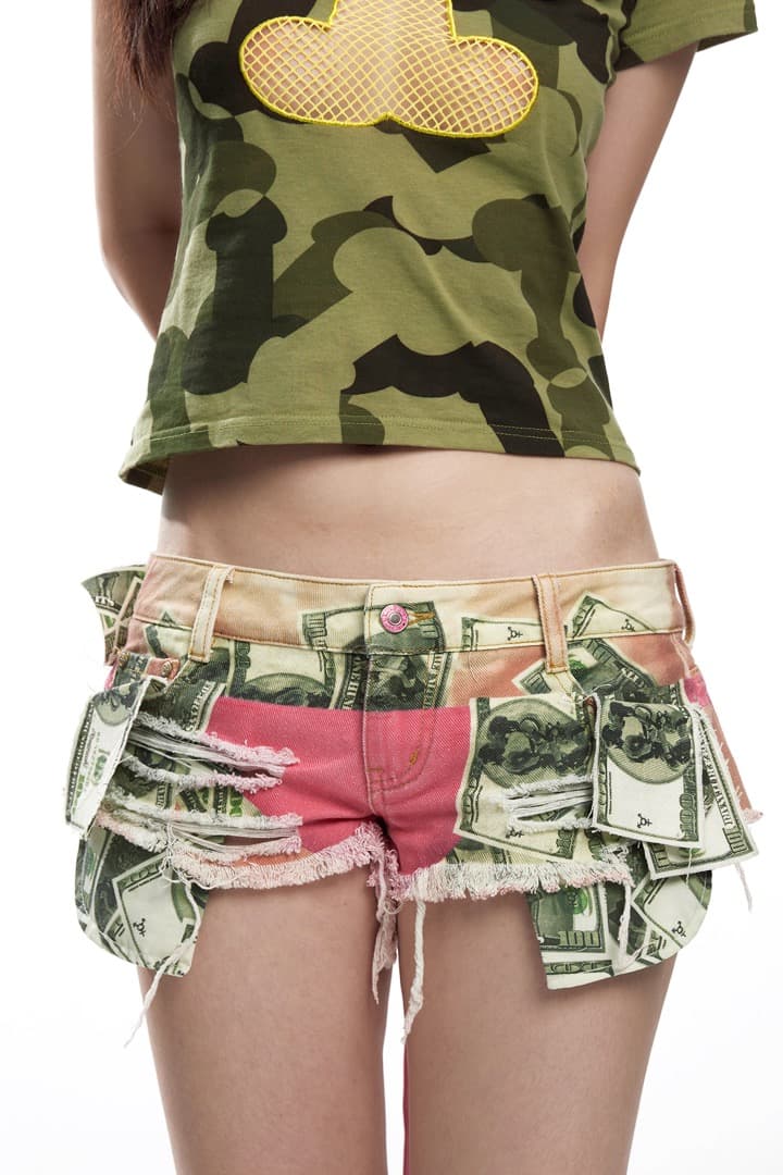 Fruitanari2025 お金プリントデニムショートパンツ