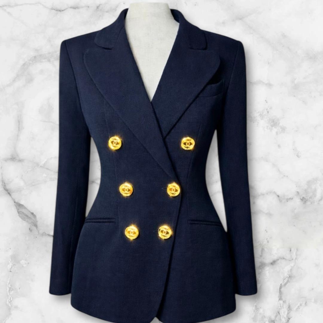 CHANEL ダブルブレストジャケット　黒　34 金ココマークボタン