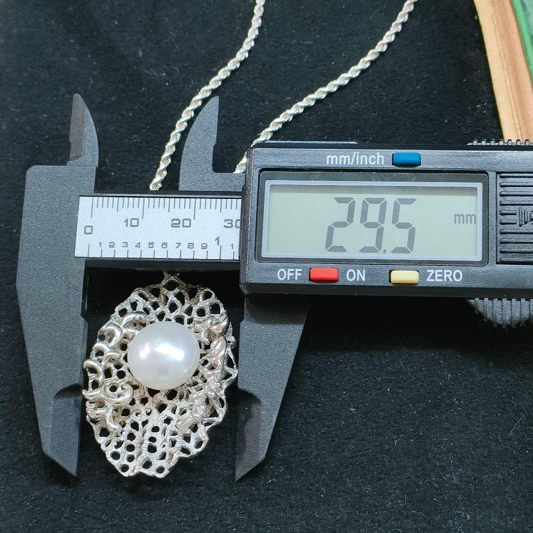 2AH93　真珠　925刻印　ダイヤモンド　ネックレス　シルバー