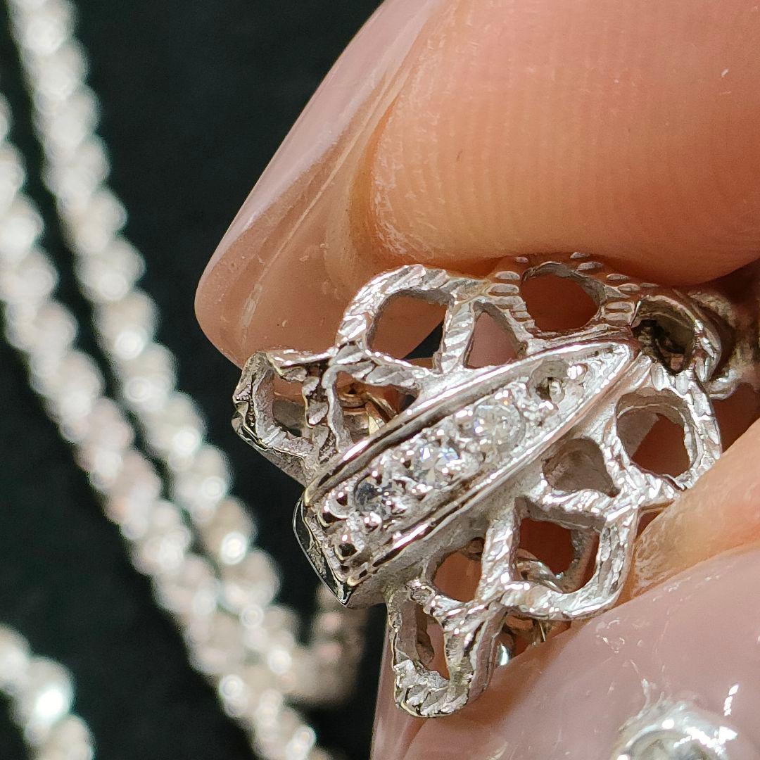 2AH93　真珠　925刻印　ダイヤモンド　ネックレス　シルバー