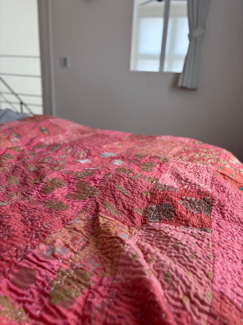 【年明けセール】ラリーキルト　インド刺繍　カンタ　ヴィンテージ　パッチワーク