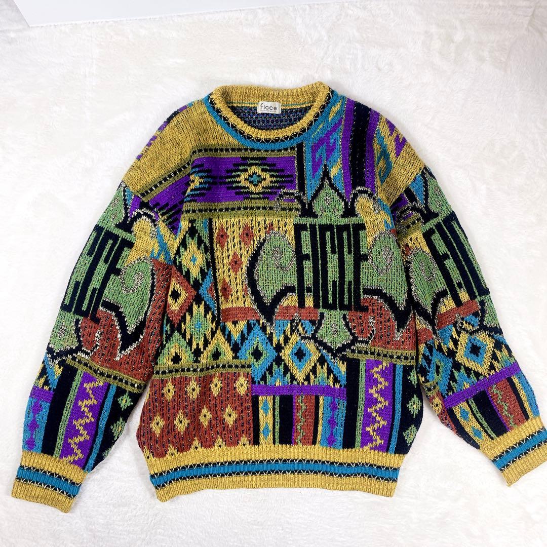 【希少】FICCE (フィッチェ) 幾何学模様 ニットセーター マルチカラー