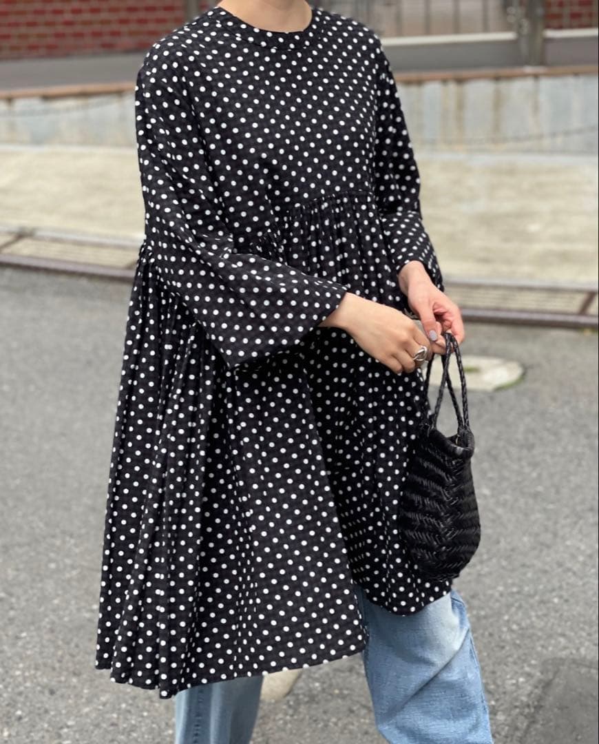 【美品】BEARDSLEY✴︎ドットギャザーチュニック　フレアワンピース
