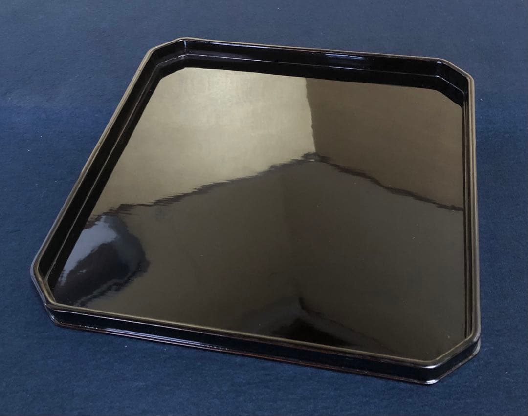 《R》時代 黒塗 隅切膳10客 在銘 木製漆器 共箱　260108き1