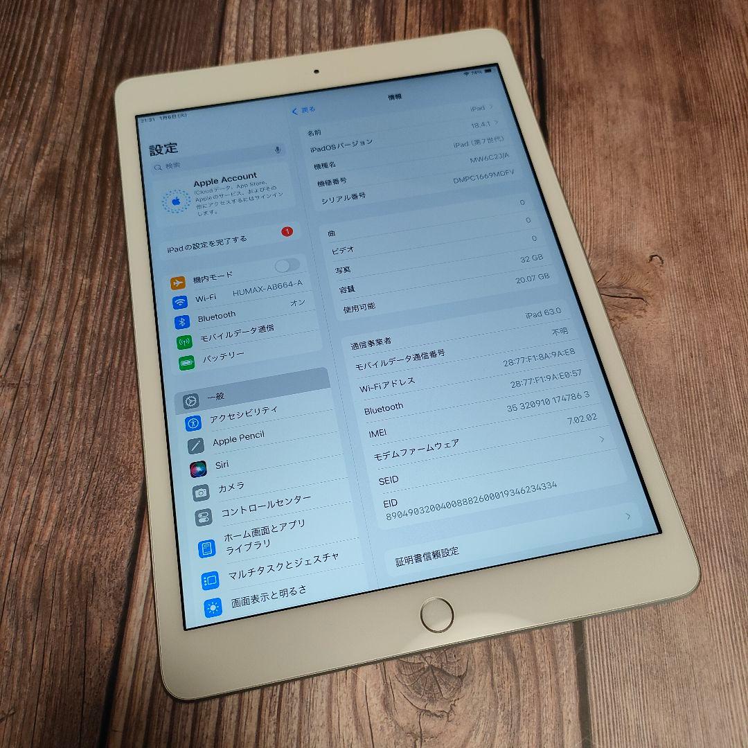 iPad 第7世代 32GB SIMフリー シルバー 美品