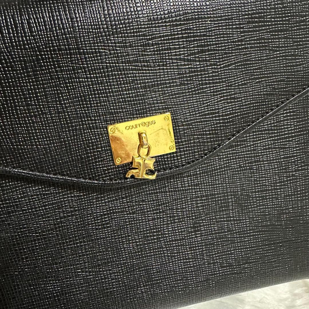 courregesクレージュ2wayハンドバッグショルダーバッグ黒金ロゴ レザー