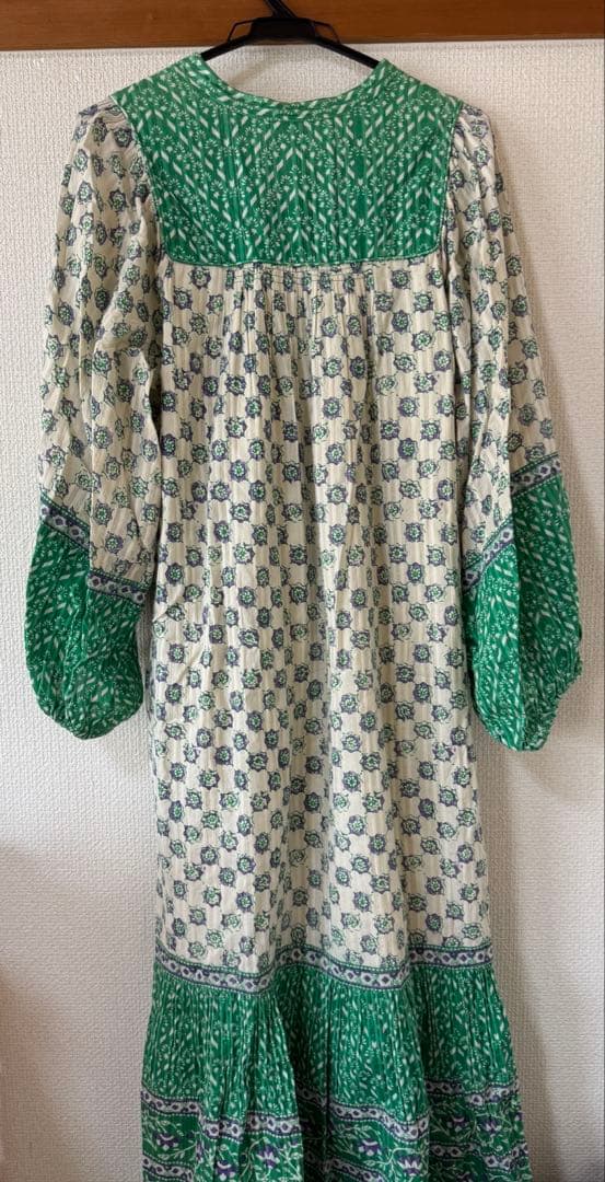 サラマリカ　インド綿　エスニックマキシワンピース　オクラ