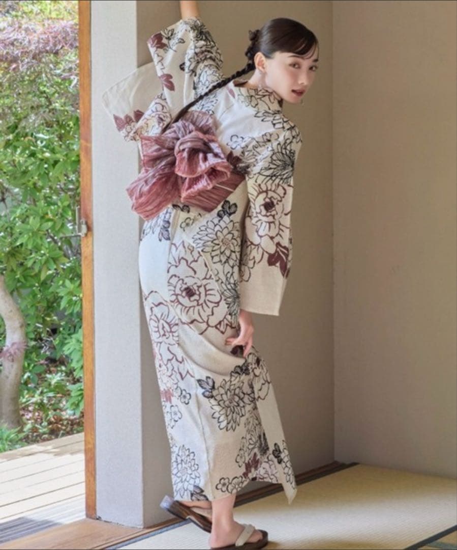 【新品・未使用】hinari × utatane 浴衣セット　牡丹ボルドー