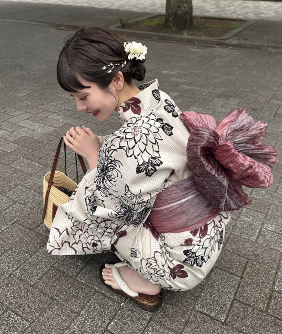 【新品・未使用】hinari × utatane 浴衣セット　牡丹ボルドー