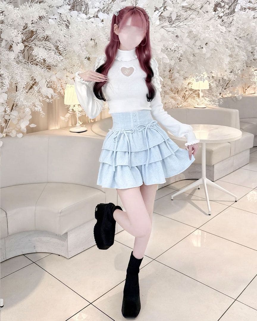 ハニーミュウ ツイードティアードフリルスカート ブルー