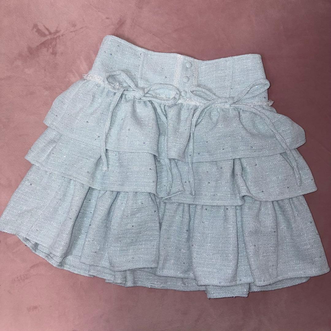 ハニーミュウ ツイードティアードフリルスカート ブルー