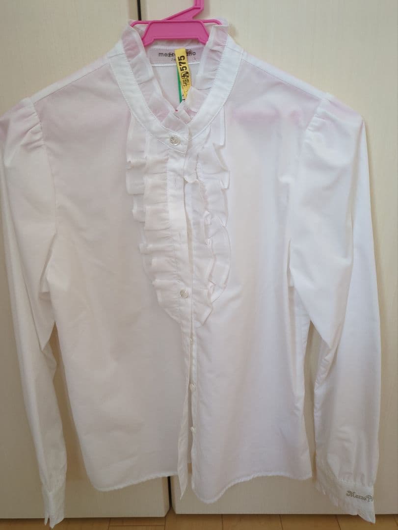 メゾピアノ　フリルリボン付き白シャツ　160