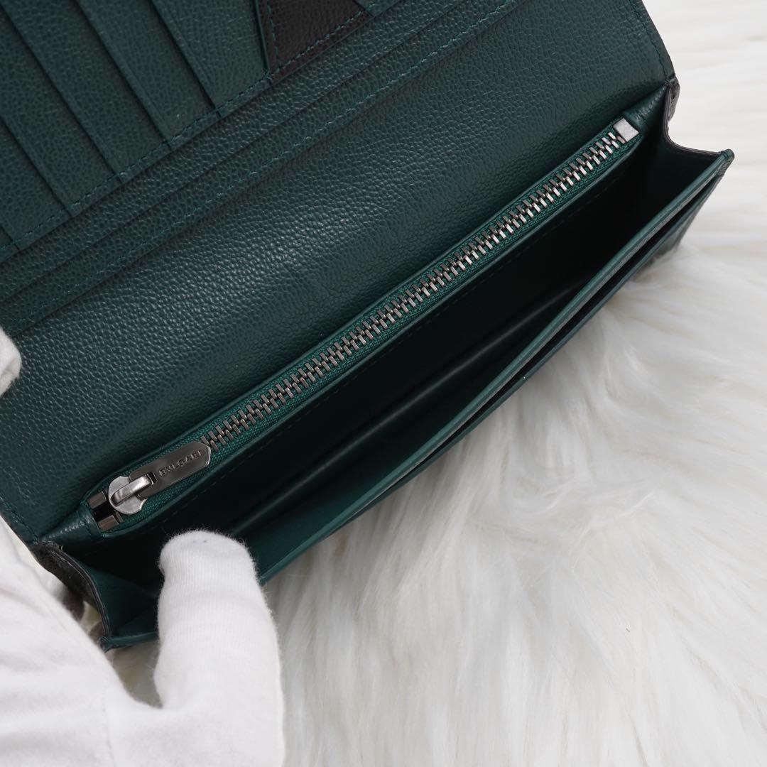 未使用品　箱付き　BVLGARI ブルガリ　長財布　バイカラー　レザー　グリーン