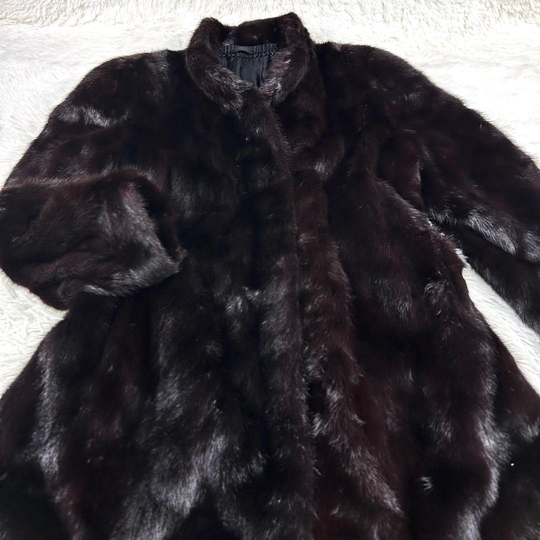 極艶 希少丈111cm ミンク リアルファー ロングコート 刺繡 ダークブラウン