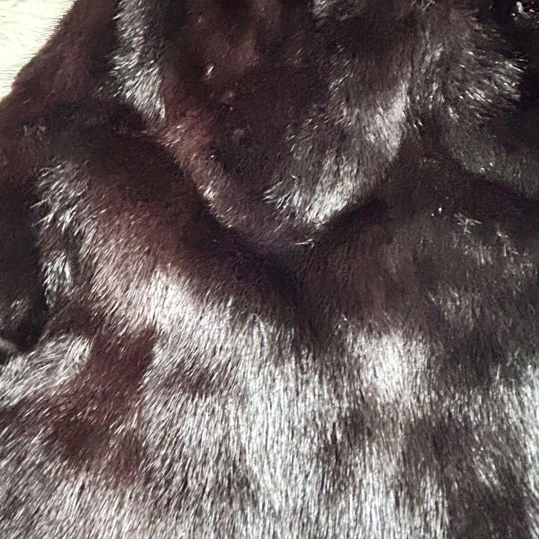 極艶 希少丈111cm ミンク リアルファー ロングコート 刺繡 ダークブラウン