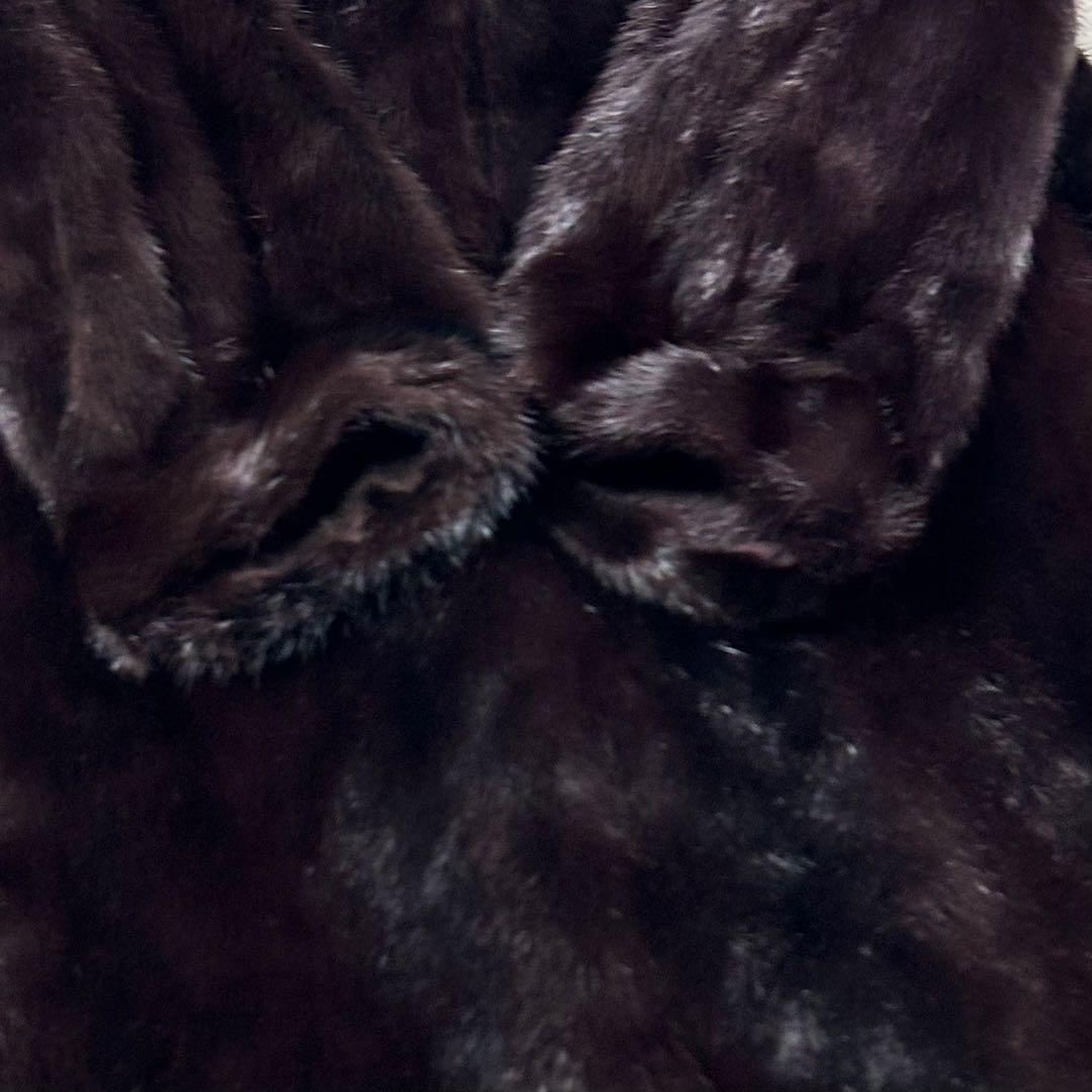 極艶 希少丈111cm ミンク リアルファー ロングコート 刺繡 ダークブラウン