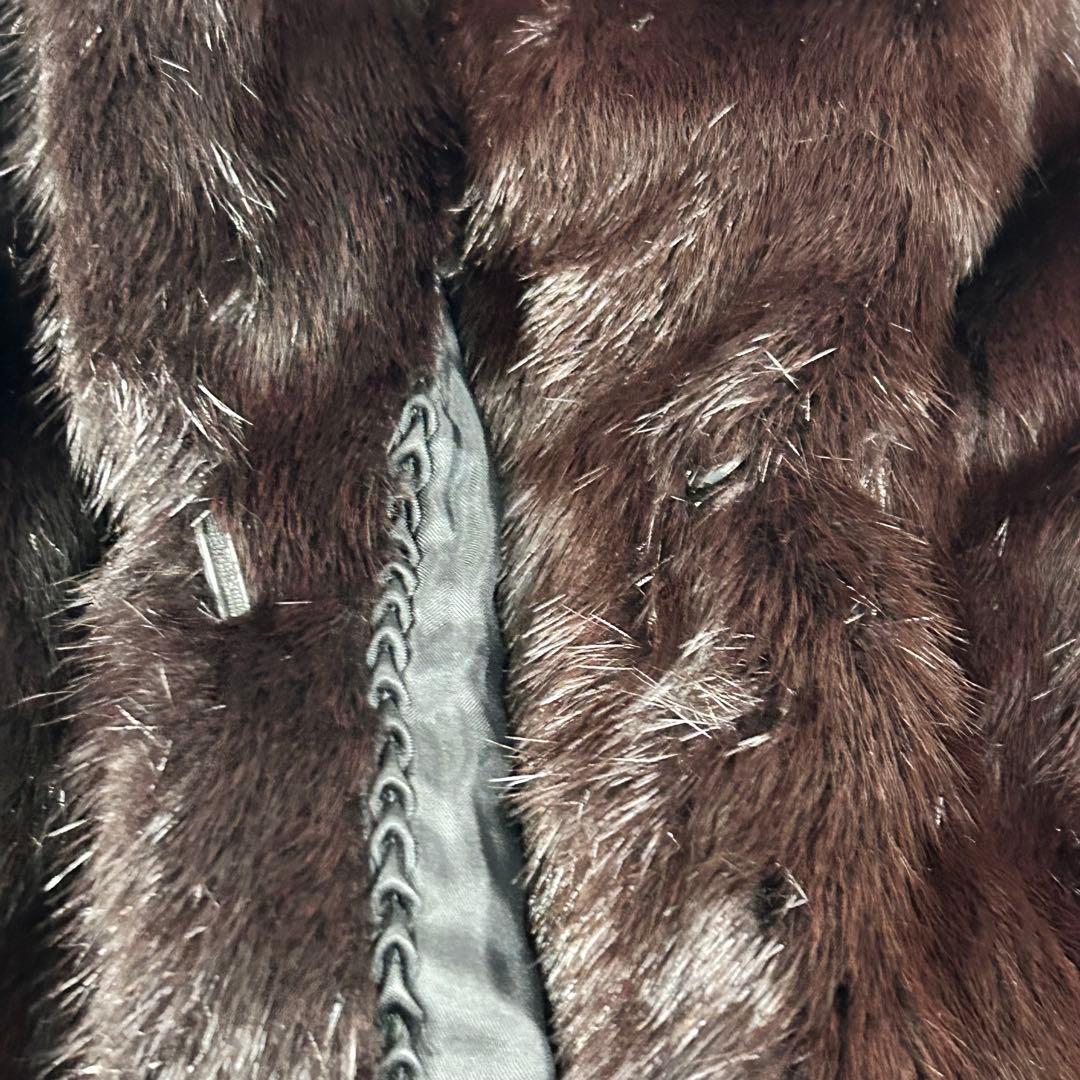 極艶 希少丈111cm ミンク リアルファー ロングコート 刺繡 ダークブラウン