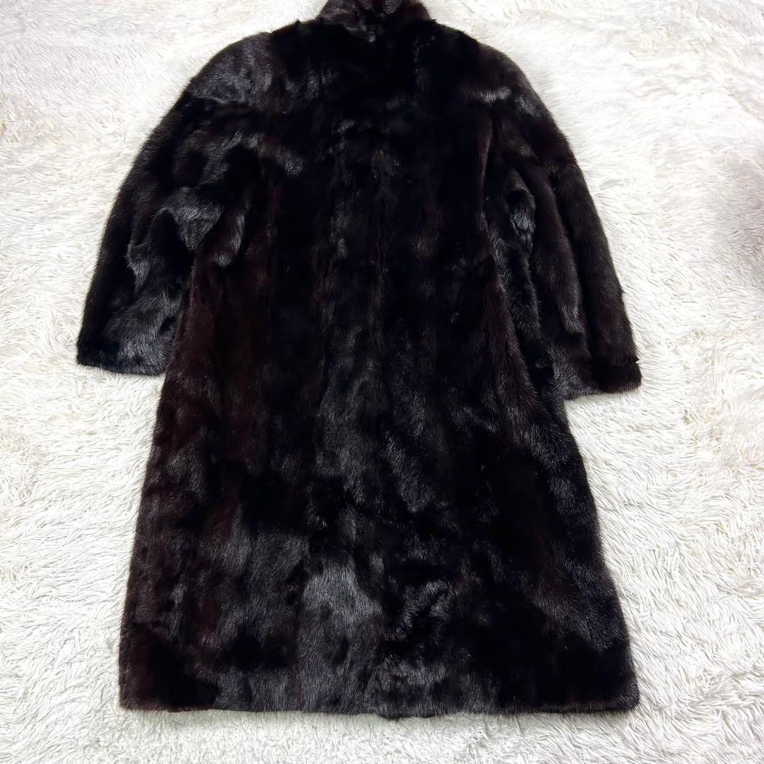 極艶 希少丈111cm ミンク リアルファー ロングコート 刺繡 ダークブラウン