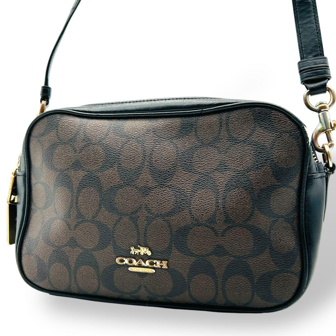 【人気】COACH コーチ　ショルダーバッグ ブラウン×ブラック　レザー　良品