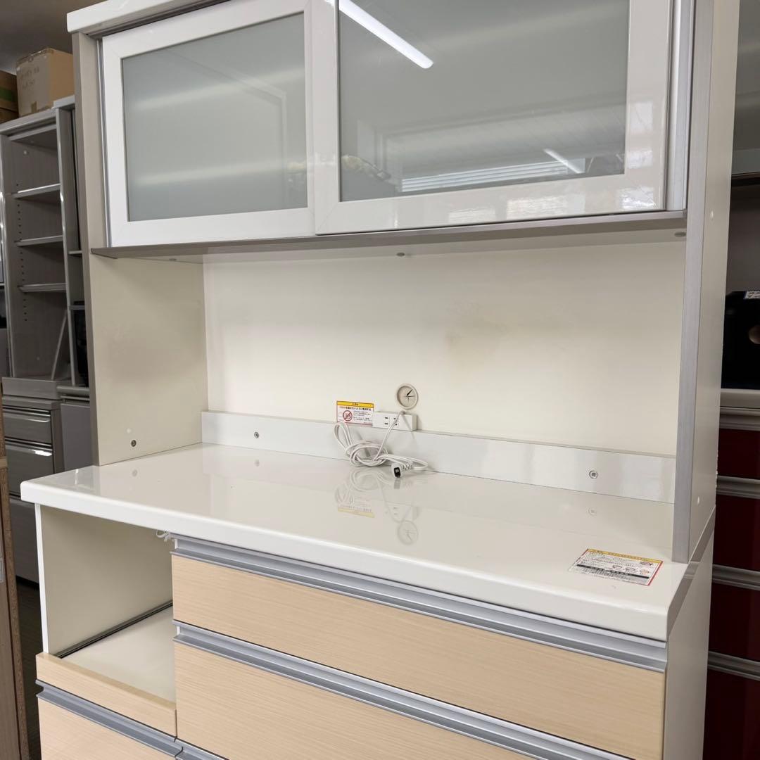 パモウナ 120cm幅キッチンボード 食器棚 収納家具 艶あり木目調