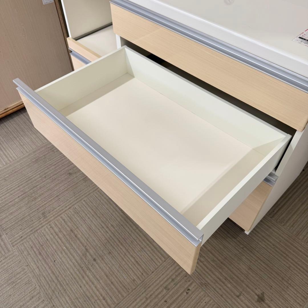 パモウナ 120cm幅キッチンボード 食器棚 収納家具 艶あり木目調