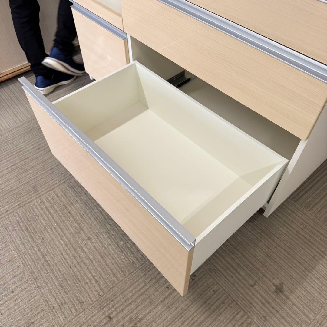 パモウナ 120cm幅キッチンボード 食器棚 収納家具 艶あり木目調