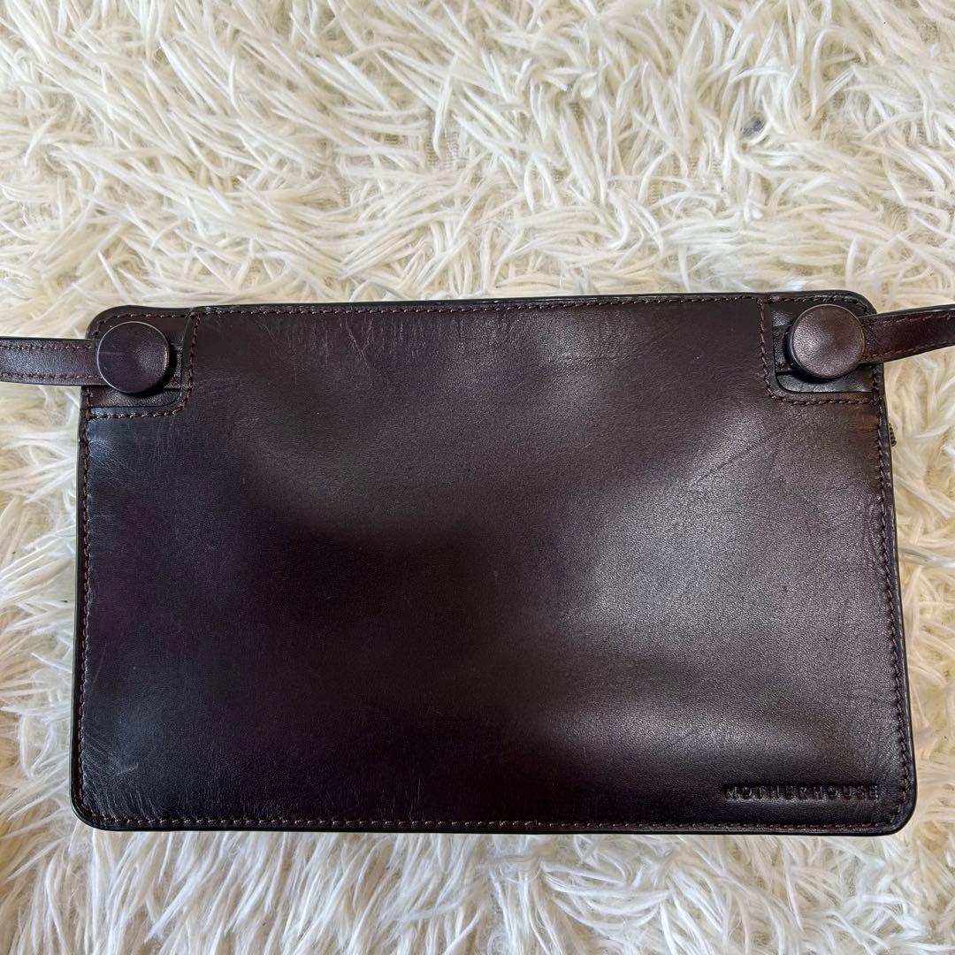 美品 マザーハウス アンティーク サコッシュ ロゴ刻印 レザー ブラウン