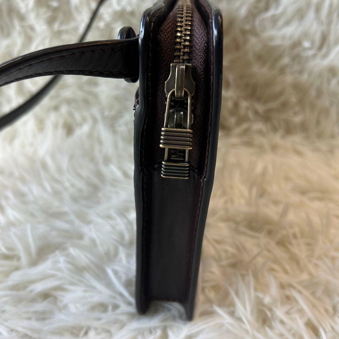 美品 マザーハウス アンティーク サコッシュ ロゴ刻印 レザー ブラウン