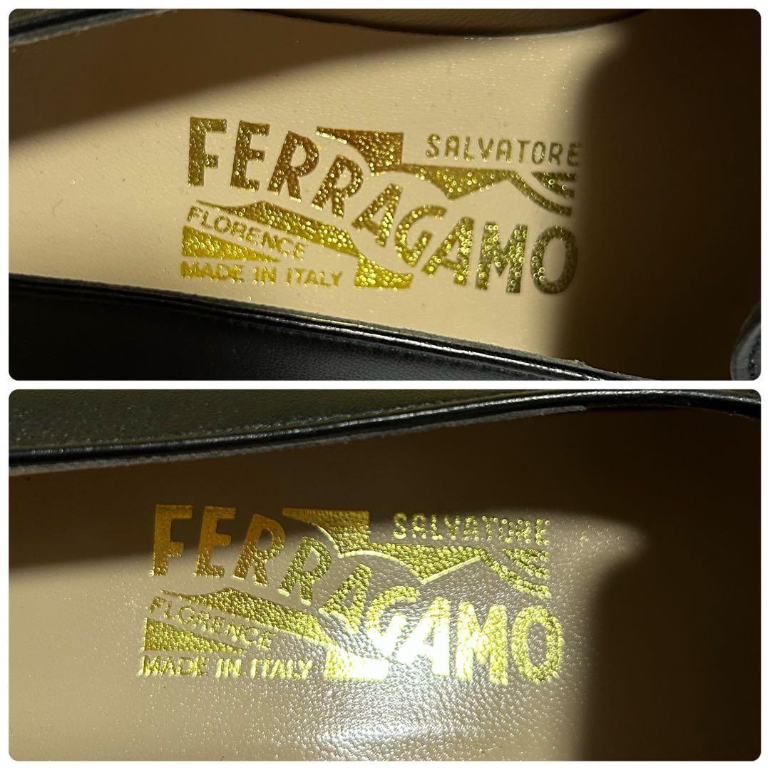 フェラガモ ガンチーニ ローファー 6.5D 23.5〜24cm 黒×シルバー