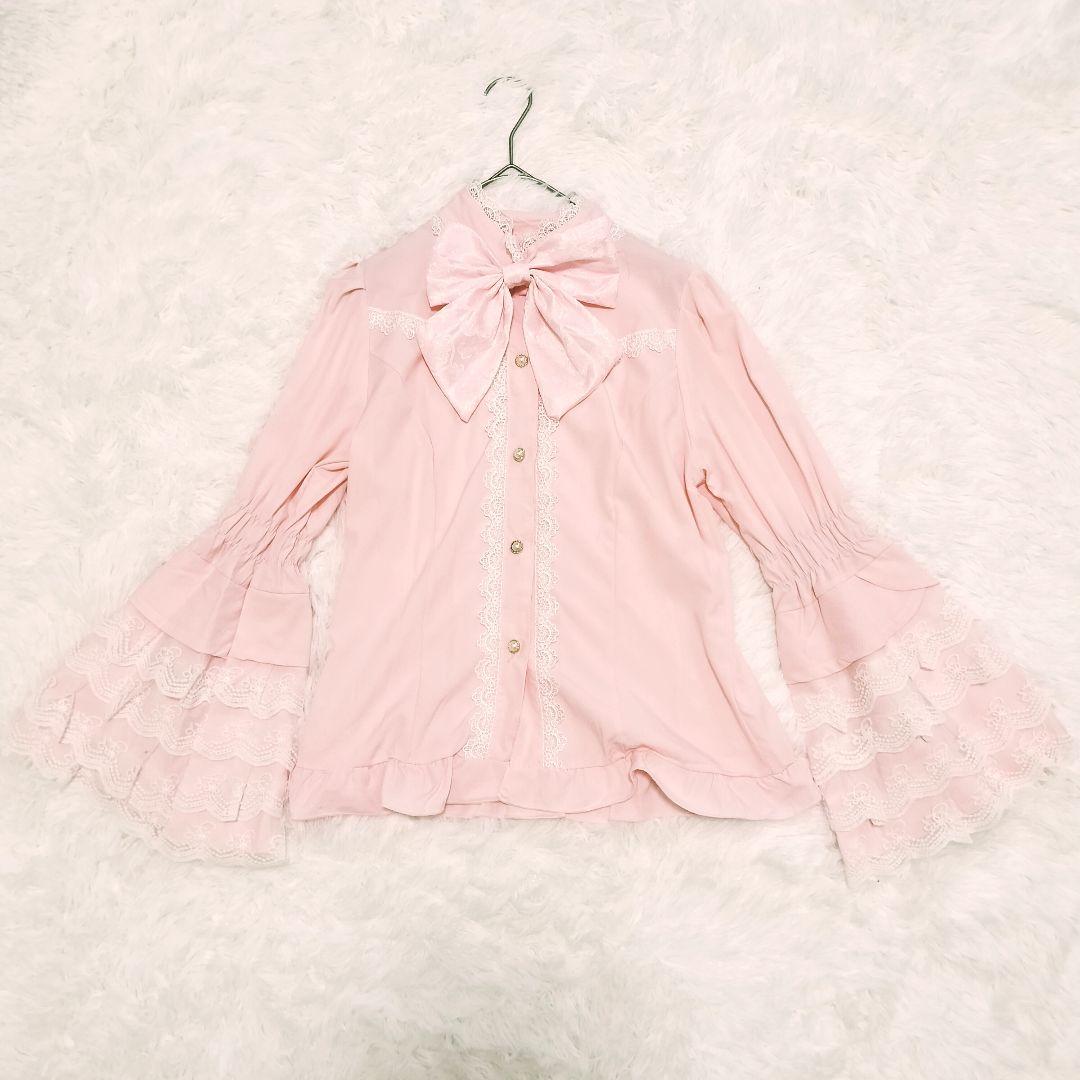 十字心結シリーズロリィタドレス ブラウス ワンピース 姫袖 甘ロリ ピンク