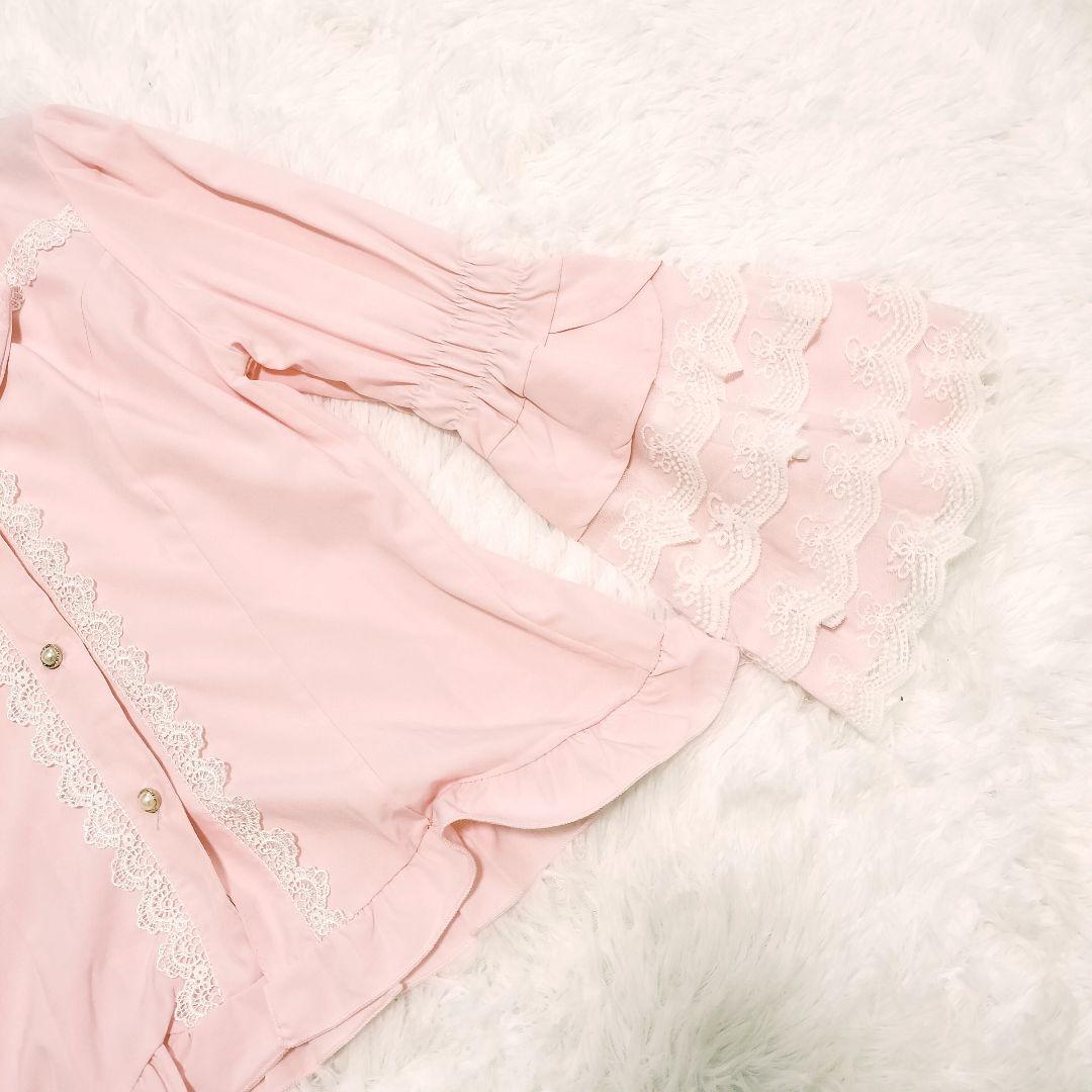 十字心結シリーズロリィタドレス ブラウス ワンピース 姫袖 甘ロリ ピンク