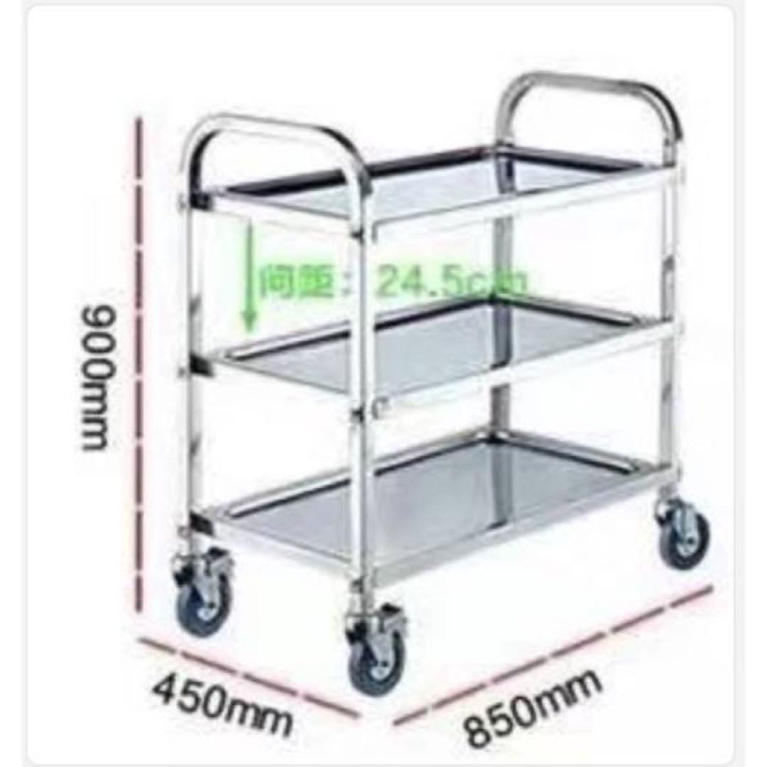 キッチンワゴン キャスター付き 大きめ ステンレスワゴン 3段 配膳車