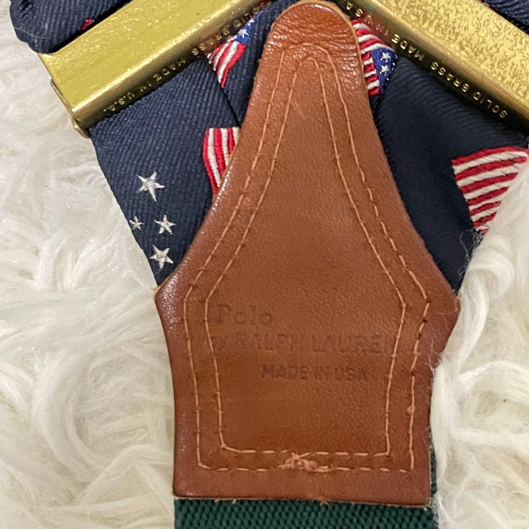 美品 ポロラルフローレン サスペンダー フラッグ柄 星条旗 ロゴ刻印 本革
