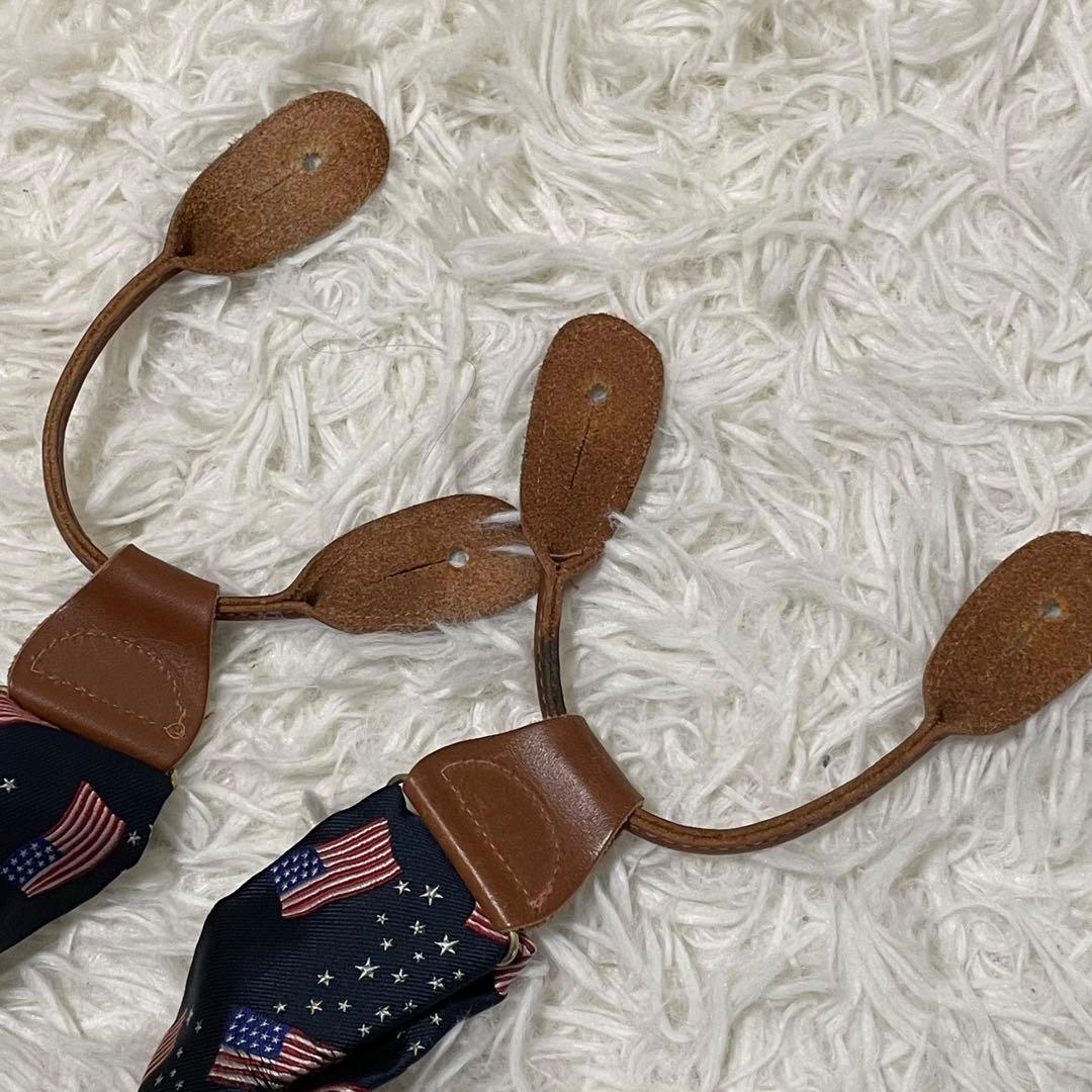 美品 ポロラルフローレン サスペンダー フラッグ柄 星条旗 ロゴ刻印 本革