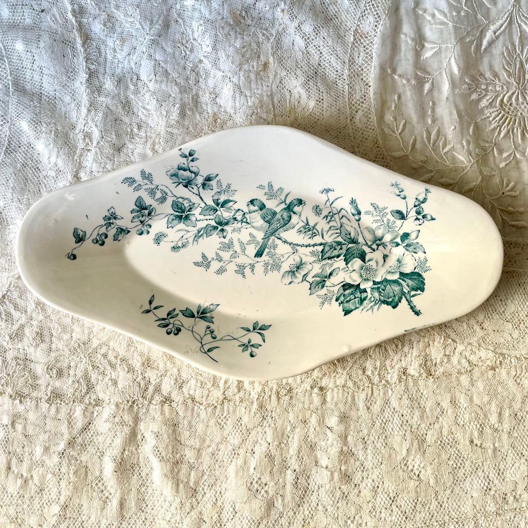 ロンウィ　小鳥と野ばらのラヴィエ Mignon Longwyフランスアンティーク