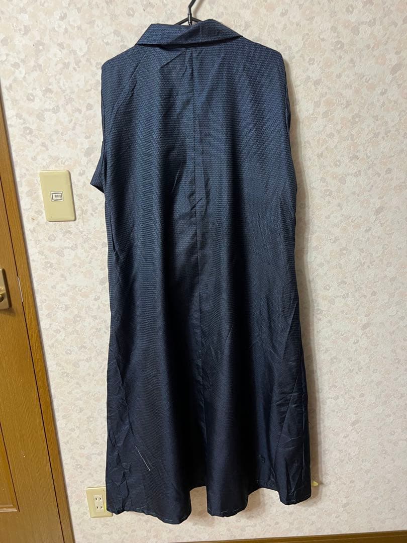 着物リメイクシャツワンピース　ネイビー　大島紬　新品